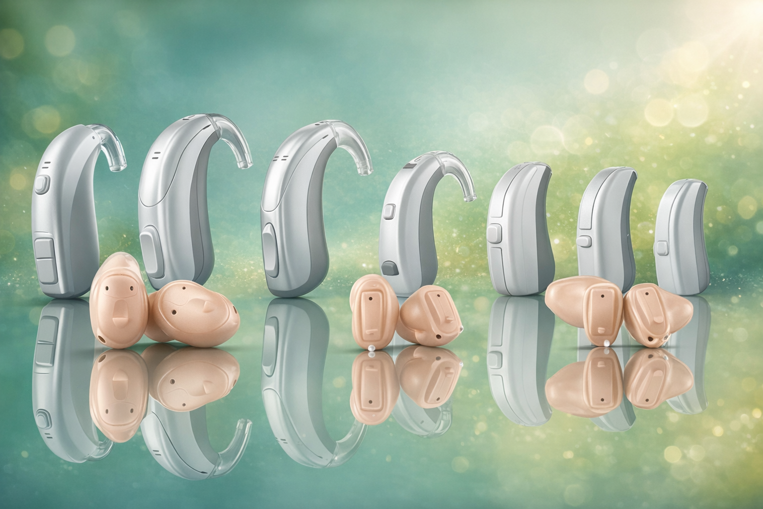 Image 1 Modern hearing aids on reflective surface (1)